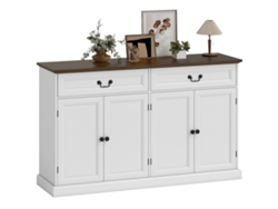 Aparador Para Salón, Mueble De Almacenamiento Con 4 Puertas, 2 Cajones Con Cierre Suave, Estantes Ajustables, 140x40x85cm, Blanco Y Marrón.