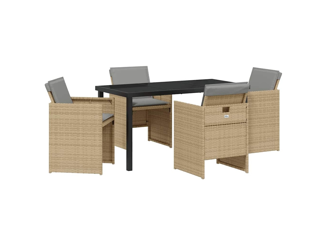 Conjunto De Comedor De Jardín 5 Uds | Mueble De Jardín Beige Ratán Sintético