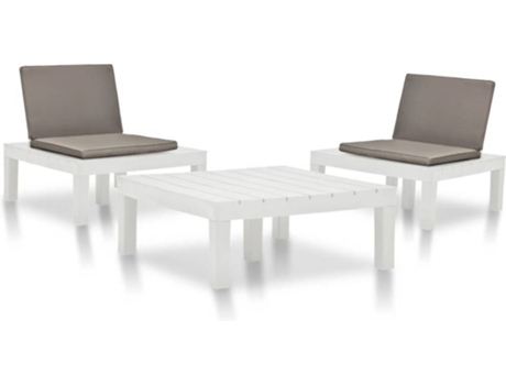 Conjunto 3 de muebles de jardín VIDAXL plástico blanco
