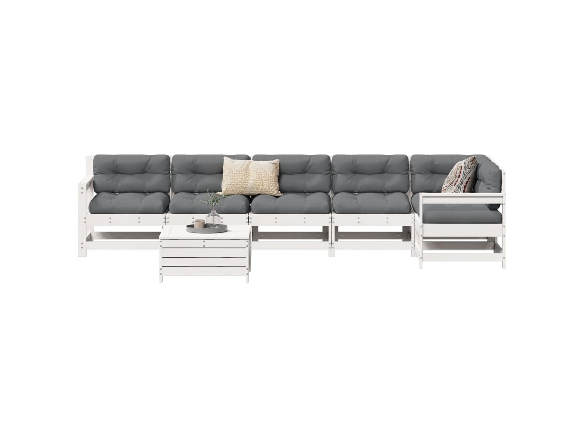 Conjunto de sofás de jardín de 2 piezas de pino macizo blanco Dkd Home Decor