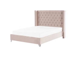 Cama con somier BELIANI Lubbon de Terciopelo Rosa 209x215x142