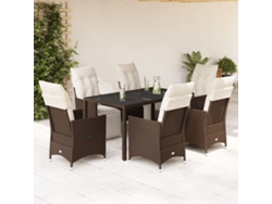 Conjunto de bistró de jardín con cojines de mimbre marrón, Dkd Home Decor