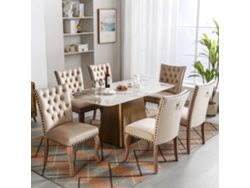 Juego de 6 sillas tapizadas en terciopelo, estructura de madera maciza, estilo beige
