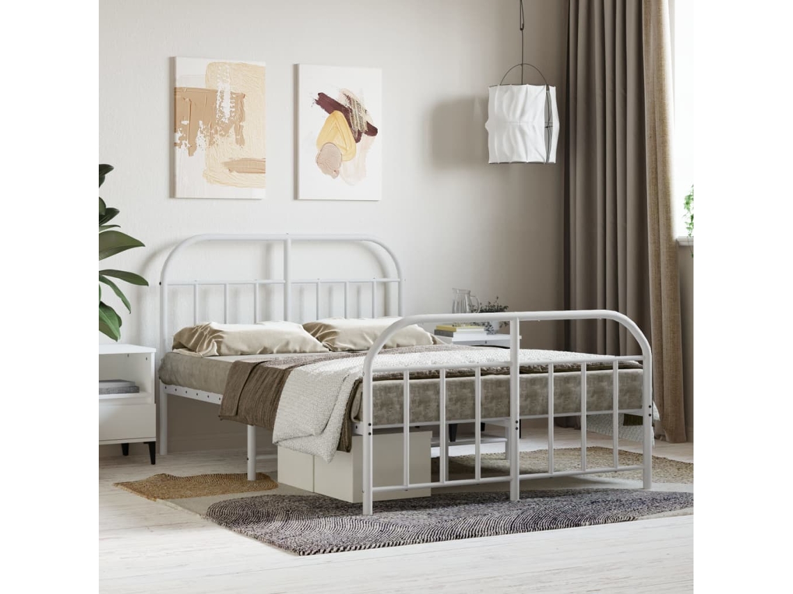 Estructura Cama Sin Colchón Con Estribo Metal Blanco 120x190 Cm