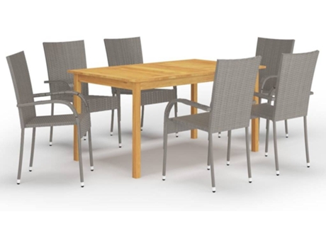 Conjunto 7 de comedor para jardín de VIDAXL gris