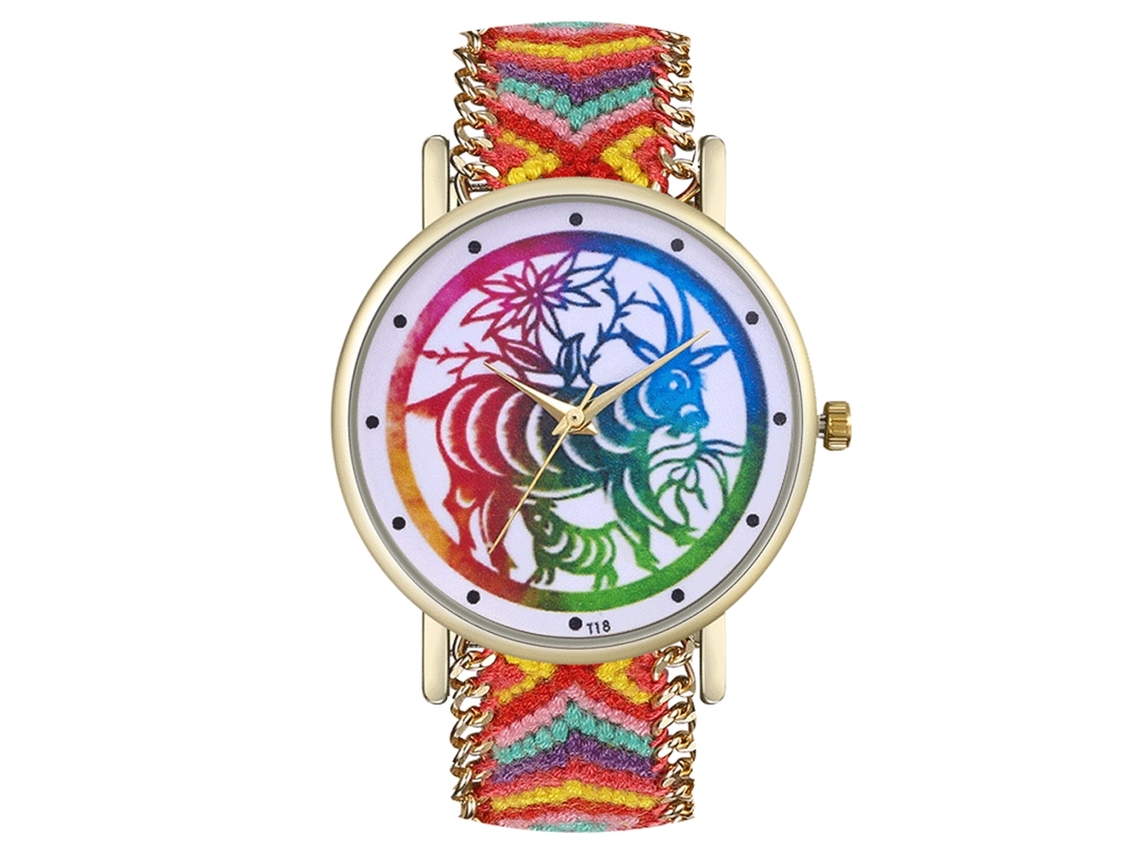 Reloj De Cuarzo Unisex Con Correa Tejida Y Dial De Recorte De Papel Zhoulianfa