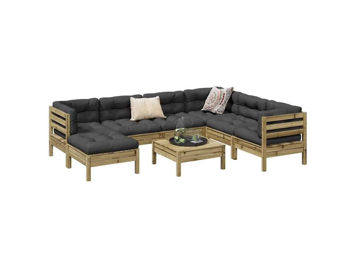 Jogo 8 Piezas Sofás Jardim C/ Almofadões Madeira Pinus Impregnada Dkd Decoración Del Hogar