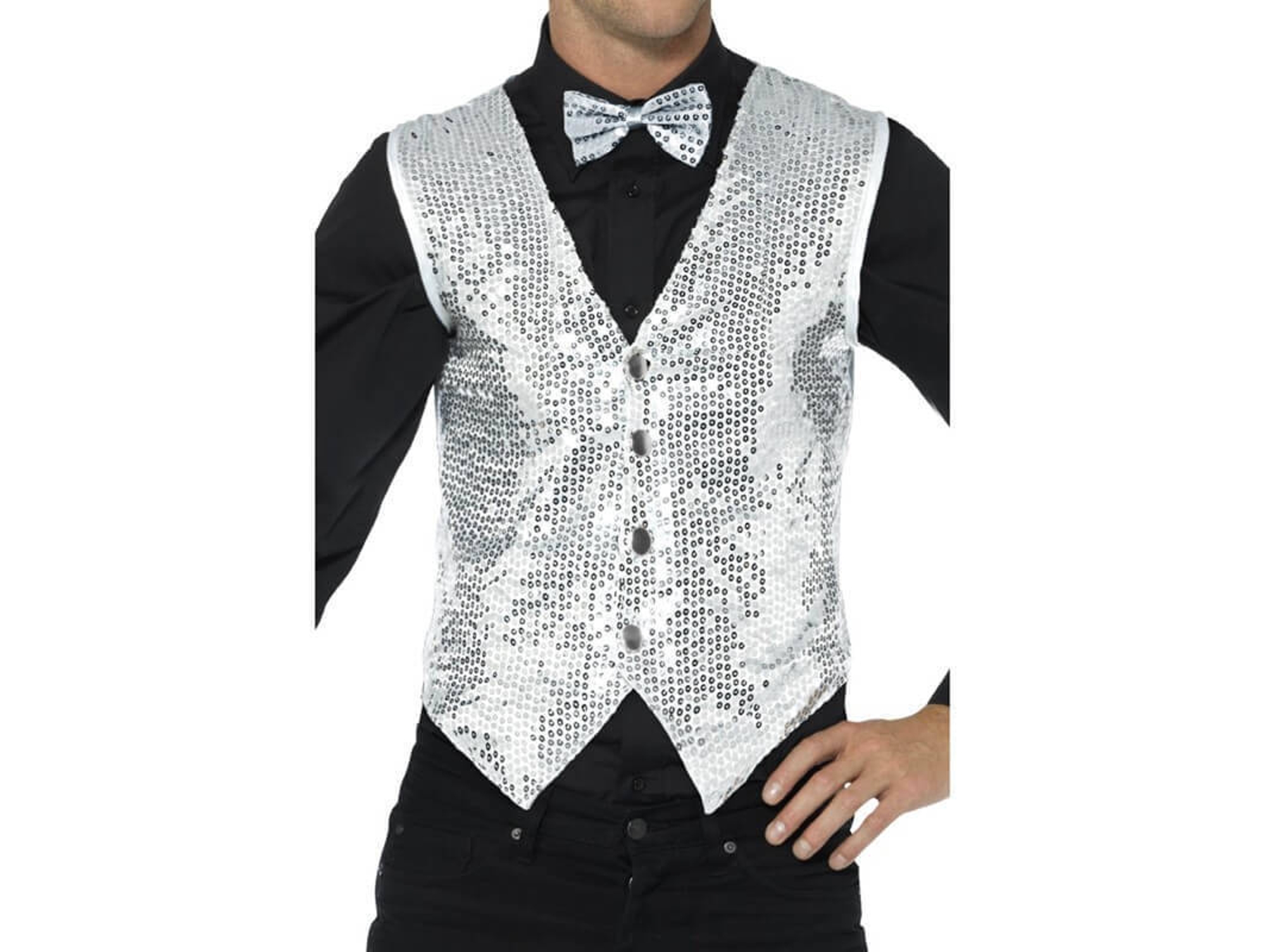 Disfraz de Hombre DISFRAZZES Chaleco Plateado De Lentejuelas (Talla: XL)