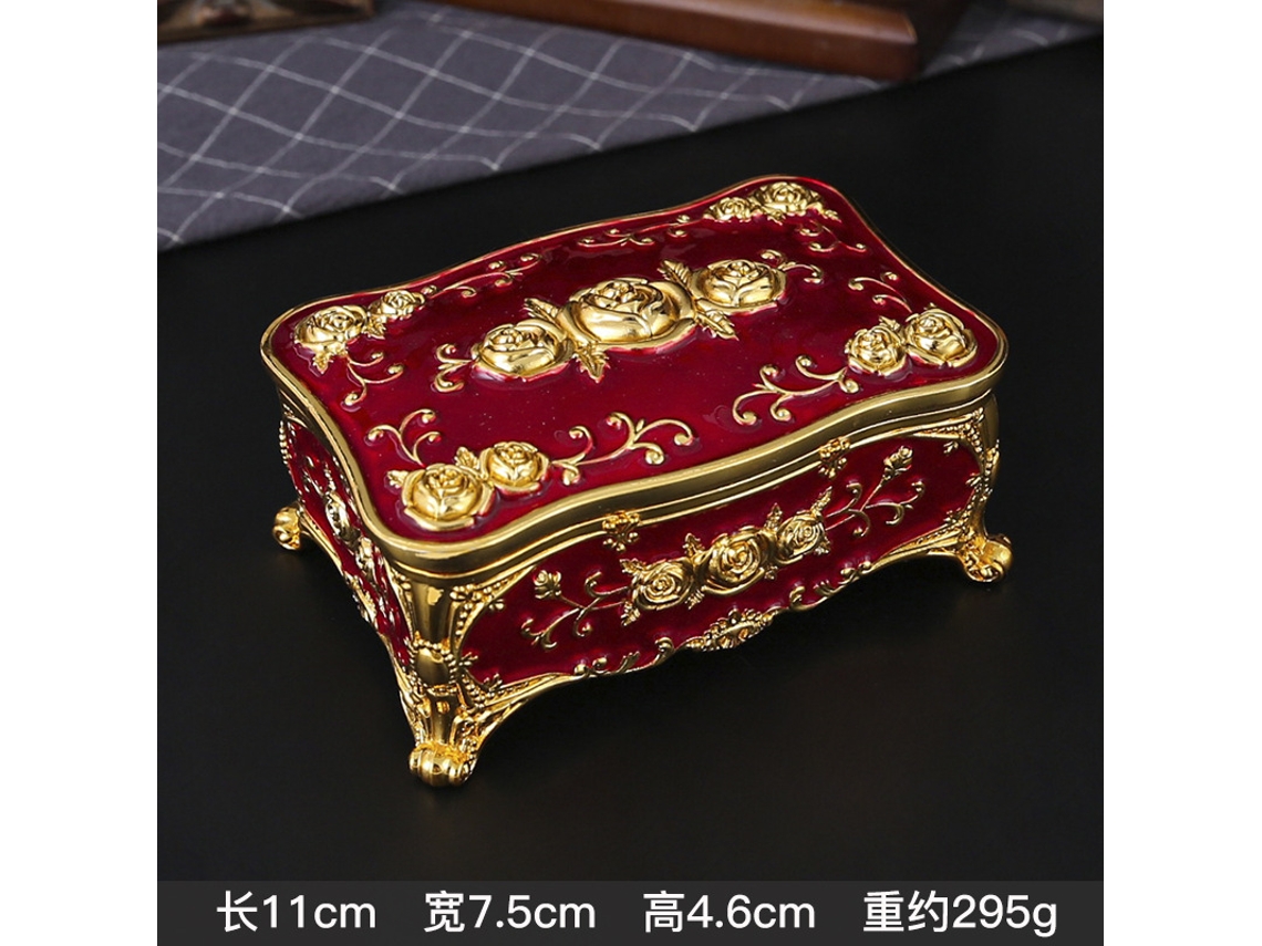 Joyero (dorado Y Rojo) Con Espejo - Caja Creativa Para Guardar Anillos, Collares Y Pendientes.