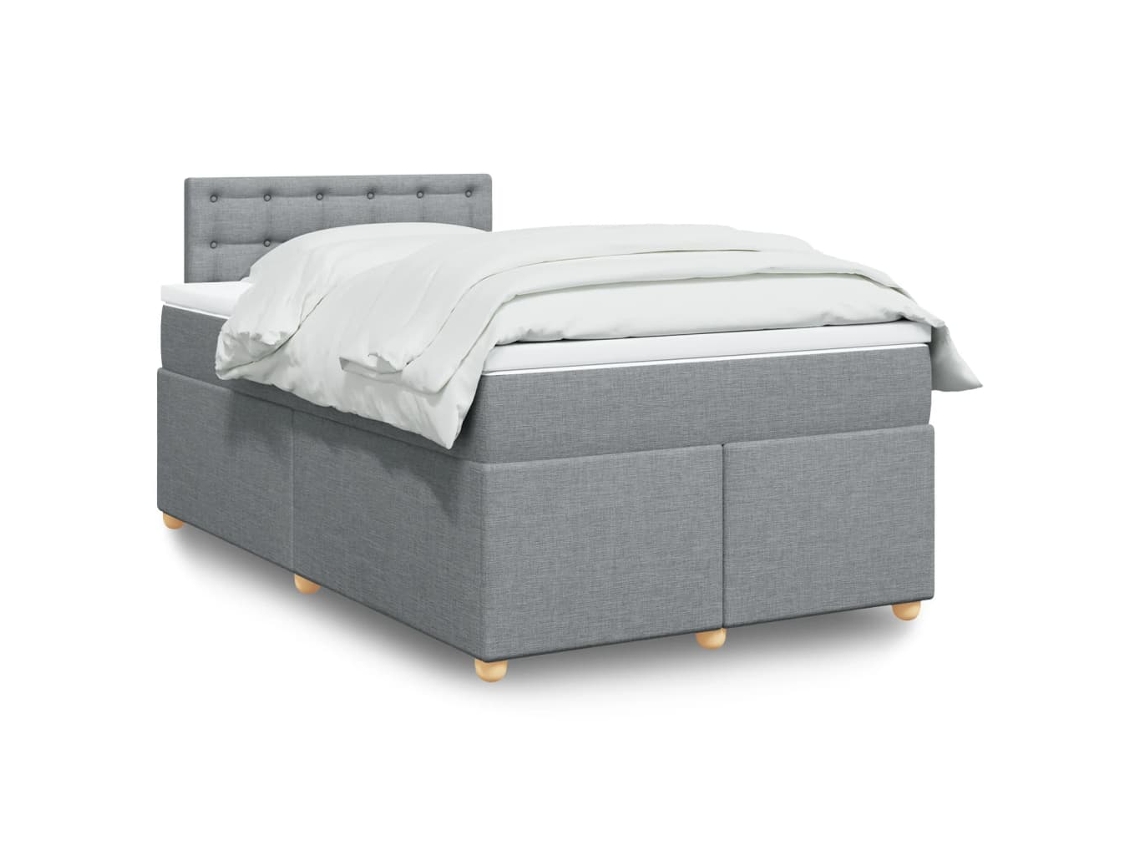 Cama Box Spring Con Colchón Tela Gris Claro 120x200 Cm