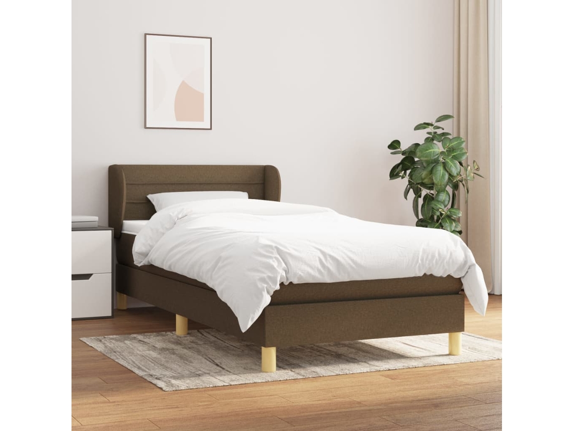 Cama Box Spring Con Colchón Tela Marrón Oscuro 90x190 Cm