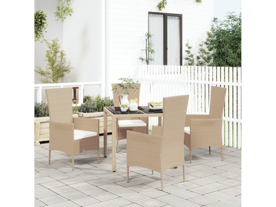 Juego de comedor de jardín de 5 piezas con cojines, mimbre sintético beige, Dkd Home Decor