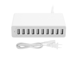 Cargador Usb De 10 Puertos Inteligente 50w 10a Dispositivo De Escritorio De Carga Rápida Blanco Enchufe Estadounidense