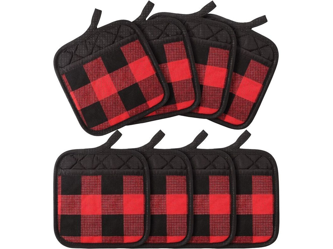 2026-33137-8 Fundas Antiquemadera De Cuadros Buffalo Con Bolsillo, Algodón Resistente Al Calor Para Cocina (rojo Negro)
