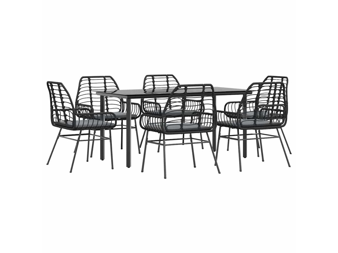 Maison Exclusive - Set De Comedor De Jardín 7 Piezas Cojines Ratán Sintético Negro