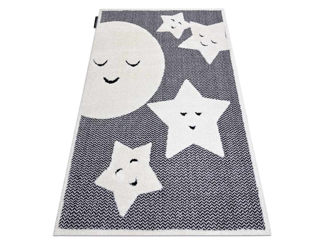 Alfombra Infantil Moderna Joy Moon Luna, Zorro Para Niños - Estructura Dos Niveles de Vellón Gris / Crema (120 x 170 cm)