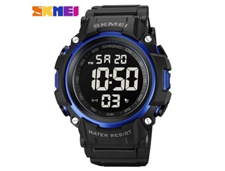 Hombres Deportes Pantalla LED Relojes digitales Impermeable Cronómetro luminoso Reloj despertador-Máquina negra azul LUUCOZK