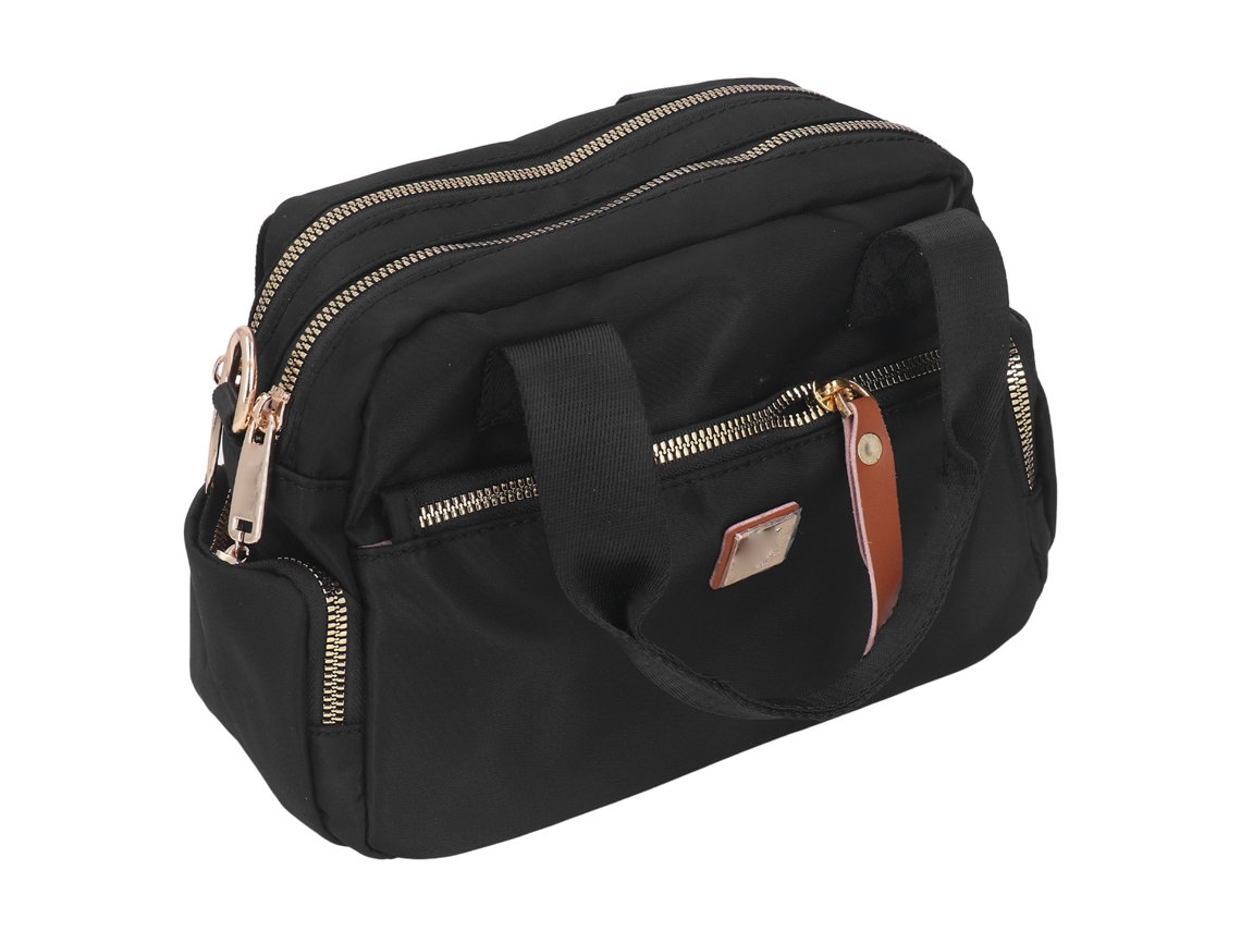 Bolso De Hombro De Nailon Con Bonito Diseño, Gran Capacidad, Ideal Para La Playa, Fiestas Y Viajes, Color Negro, 27x11x18cm.