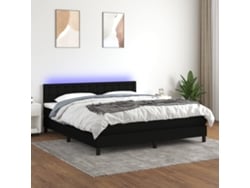 Cama Box Spring Colchón Y Luces Led Tela Negro 160x200 Cm
