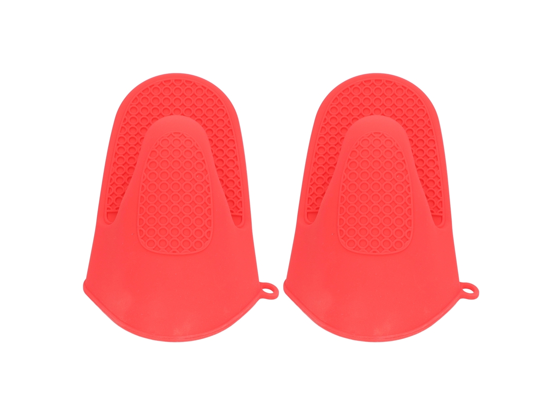 Manoplas de silicona para horno, tamaño mini, color rojo, con aislamiento térmico para una cocción segura. Su diseño de parrilla garantiza un agarre firme.
