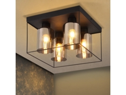 Zmh Lámpara De Techo Led Vintage De Cristal Negro E27 Para Salón Y Cocina
