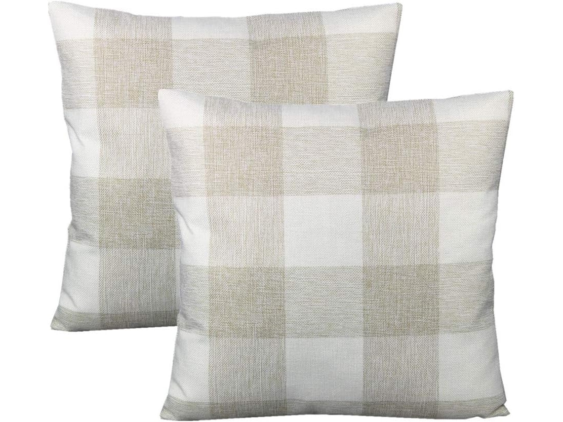 Fundas De Almohada Cuadradas De 50 X 50 Cm, Cuadros Rústicos Beige Y Blanco, Pack De 2