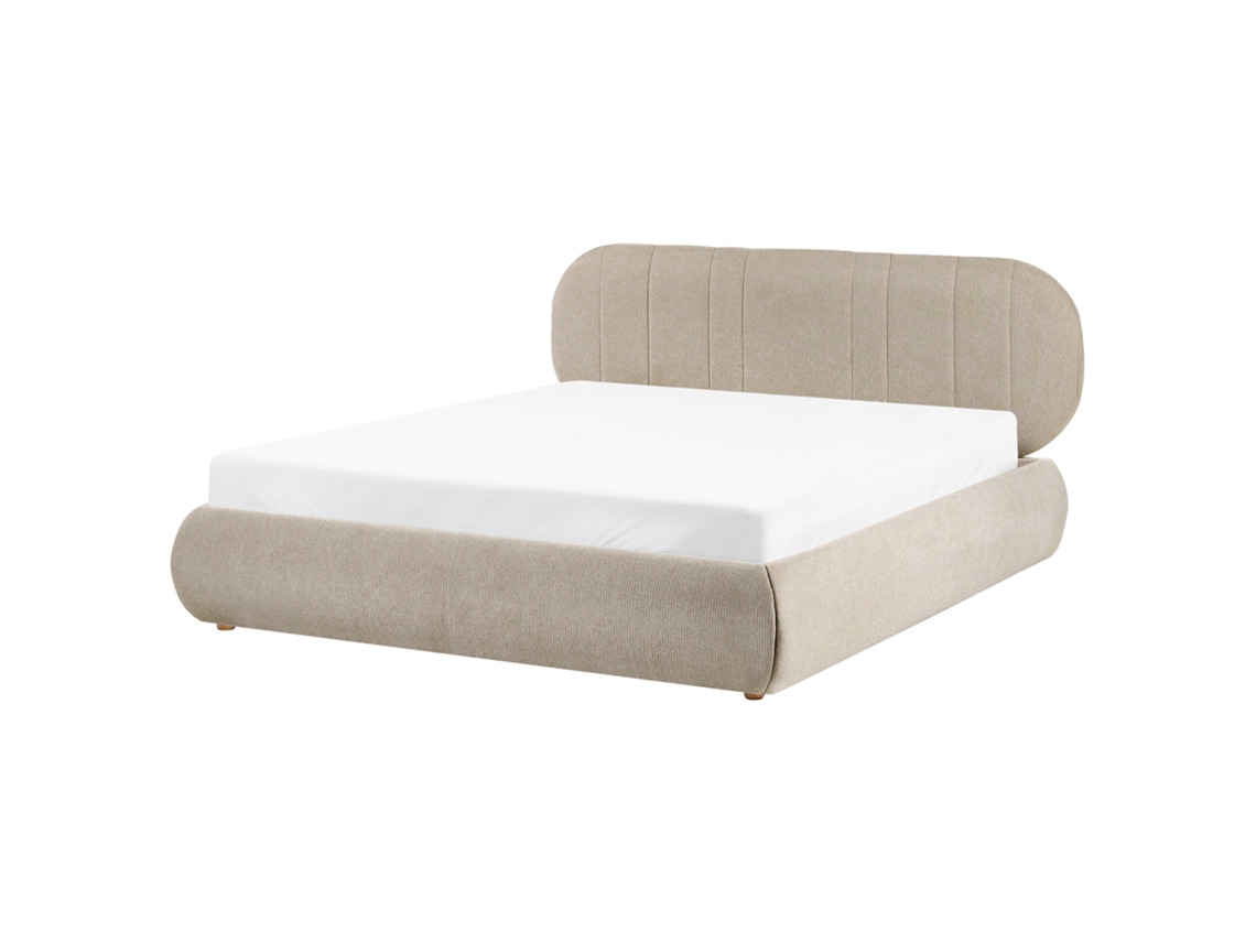 Cama De Casal Beliani Campan De Tecido Creme 160x200