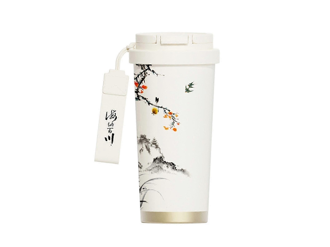 Termo portátil tres en uno de acero inoxidable con diseño de pintura y cuerda, para café, con revestimiento cerámico. Ly Ebike