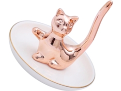 Exclusivo Elegante Joyero Soporte Cerámica Forma Organizar Anillos Decoración Hogar Ideal Entrada Estar Gato