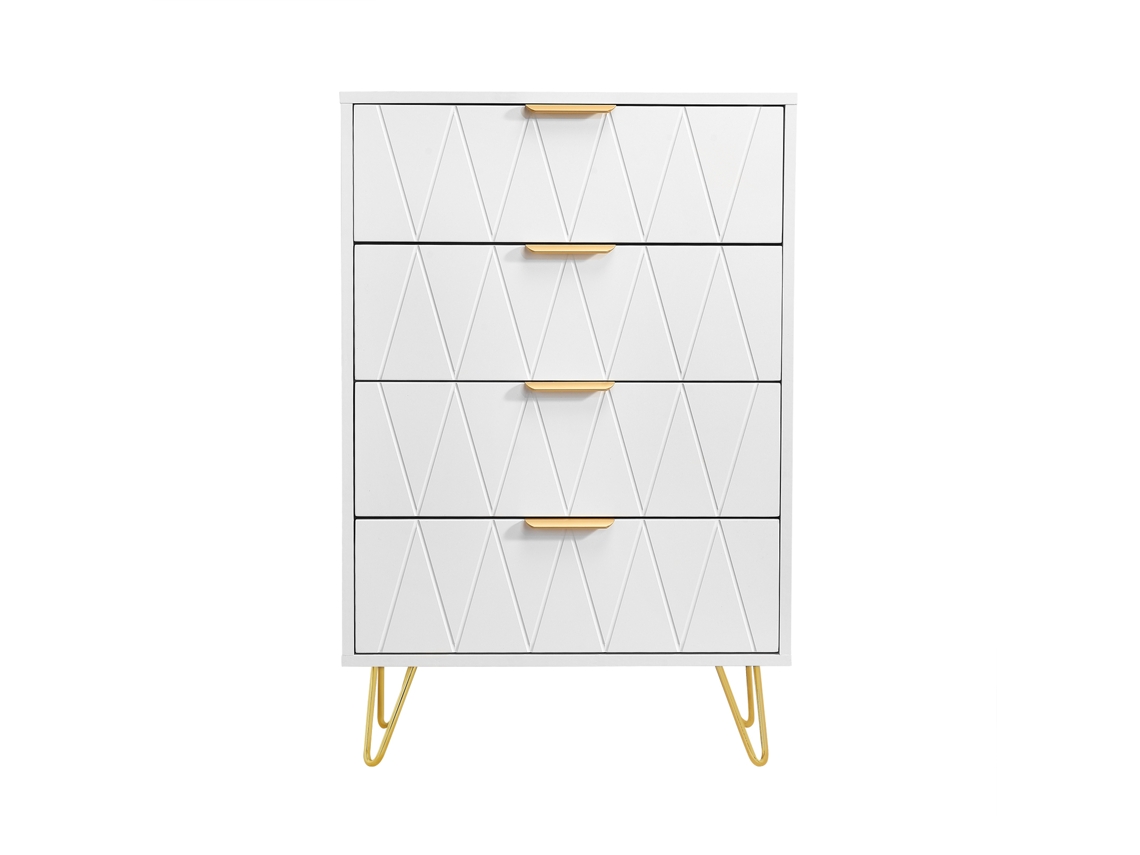 Aparador bajo con 6 cajones - Cómoda - Madera MDF y metal dorado - 60 x 34 x 90 cm - Blanco