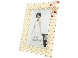 Marco decorativo para fotos con diamantes de imitación blancos y perlas, soporte estable, decoración elegante, ideal para fotos preciadas, de sobremesa - GOKOCO