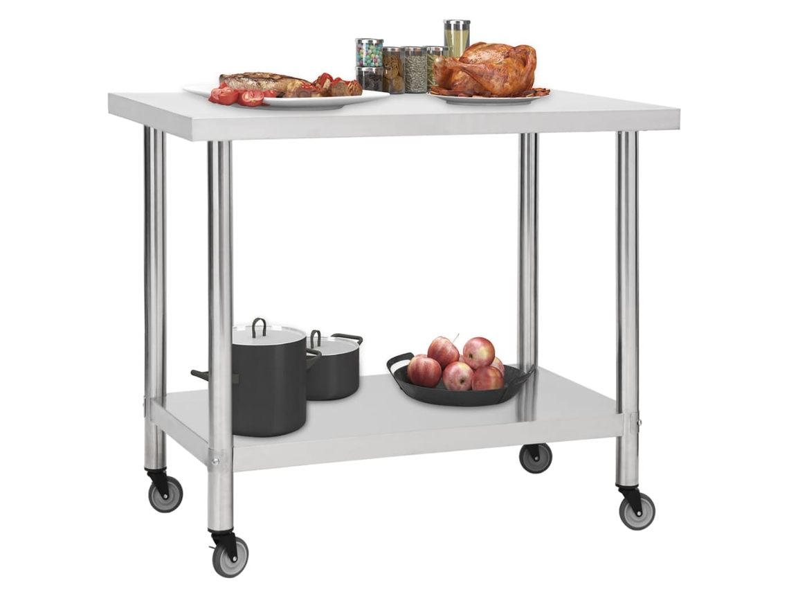 Mesa de trabajo de cocina con ruedas, acero inoxidable, 80x60x85 cm, MAISON EXCLUSIVE