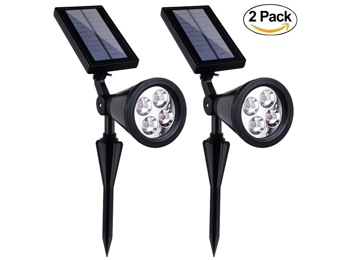 2 Unidades de Holofote Solar Luz de Paisagem 4 Leds de Cor Única com Sensor Brilhante e Escuro Luzes Solares de Jardim para Decoração de Natal