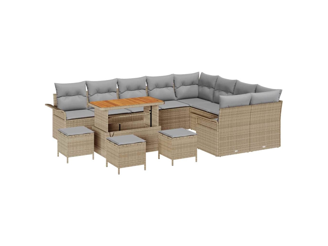 Maison Exclusive - Conjunto de sofás de jardín de 13 piezas en beige y gris claro
