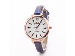 Elegante Reloj De Mujer Con Correa De Poliuretano Con Pedrería, Esfera Delgada Y Movimiento De Cuarzo (azul).