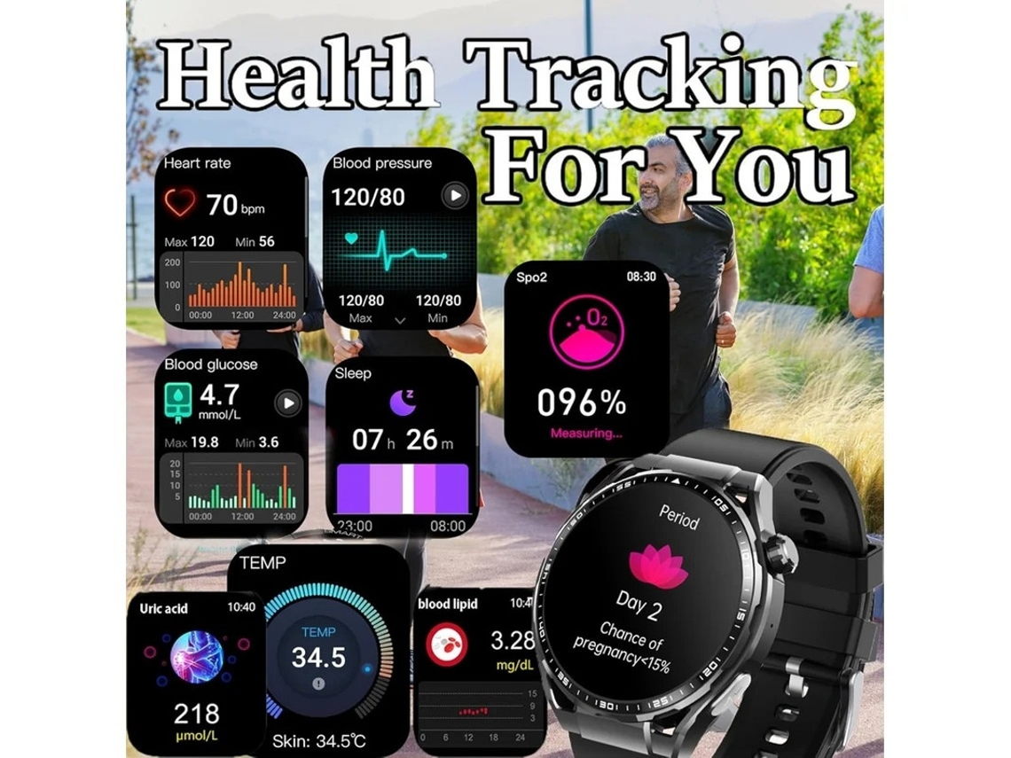 Reloj inteligente con monitor de actividad física para hombre, con función de teléfono, control de la frecuencia cardíaca y la presión arterial, resistente al agua, color negro. Bestvite