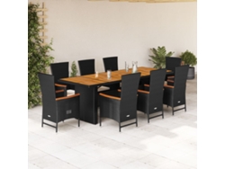 Juego de comedor de jardín de 9 piezas con cojines de mimbre negros de DKD Home Decor