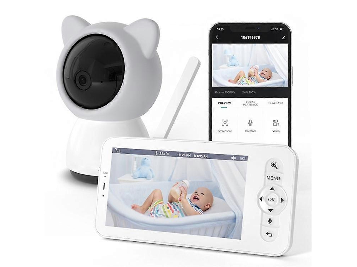 Monitor de bebé Baby5 de 5 pulgadas, cámara con voz bidireccional, aplicación de monitoreo remoto, Olysi Shop Observer