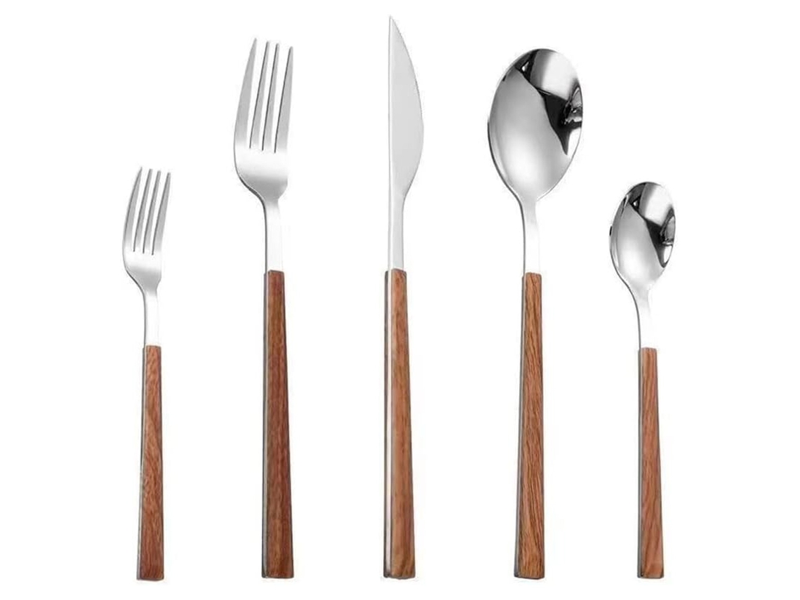 Juego de cubiertos portátiles de acero inoxidable con mangos de madera TRUYUETY