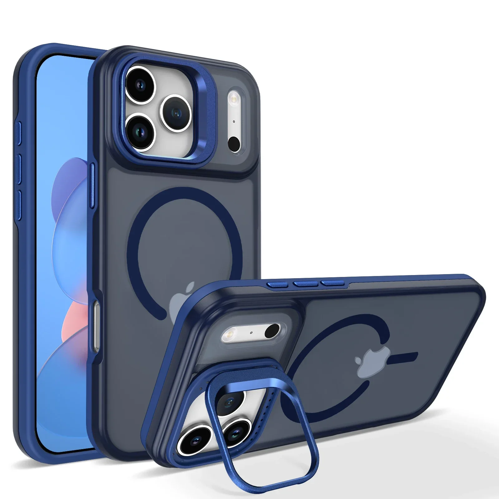 (iphone 17 Pro, Azul) Funda Magnética Transparente A Prueba De Golpes Con Soporte, Compatible Con Carga Inalámbrica Magsafe, Compatible Con Iphone