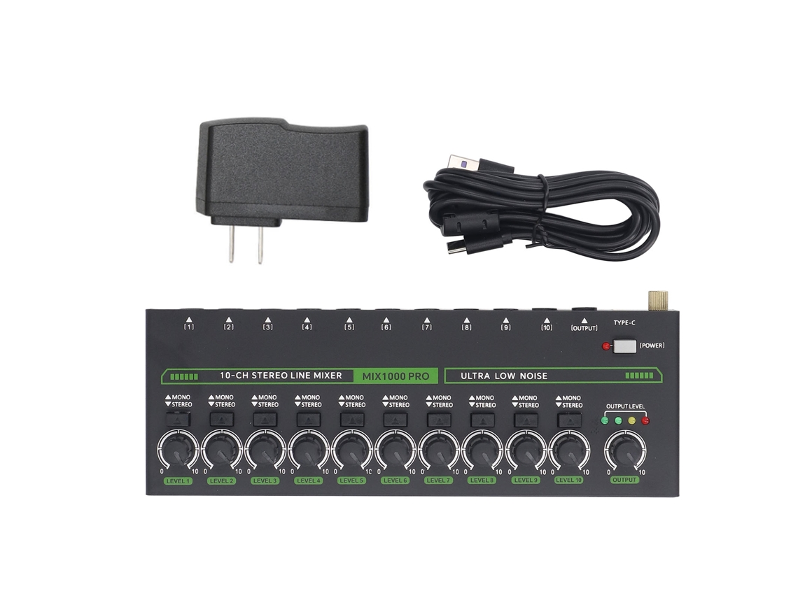 Mixer Estéreo De 10 Canais Mix1000 Com Luz Rgb Baixo Ruído Para Guitarra Teclado Bateria Palco Plug Us 100-240v