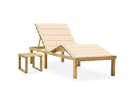 MAISON EXCLUSIVE - Tumbona de jardín con mesa y cojín de madera de pino impregnada