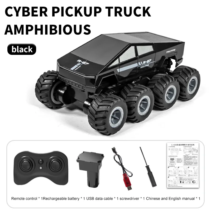 (preto) Caminhonete De Controle Remoto 8 Rodas 8wd Anfíbia, Brinquedo Elétrico, Escalada, Off-road, Carro De Controle Remoto
