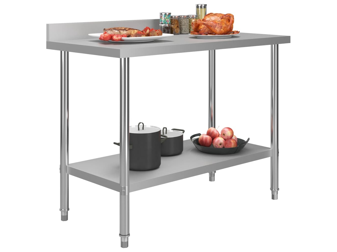 Mesa de cocina con borde antisalpicaduras 120x60x93 cm acero inoxidable Wsd641743 Lovely Home