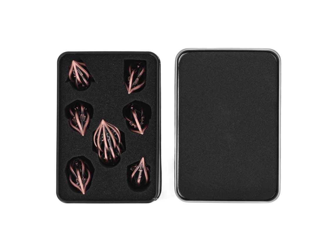 2026 Set De 7 Dados Metálicos Huecos Poliedros Exquisitos Retro Para Juegos De Mesa Role Playing Regalo Cobre Rojo