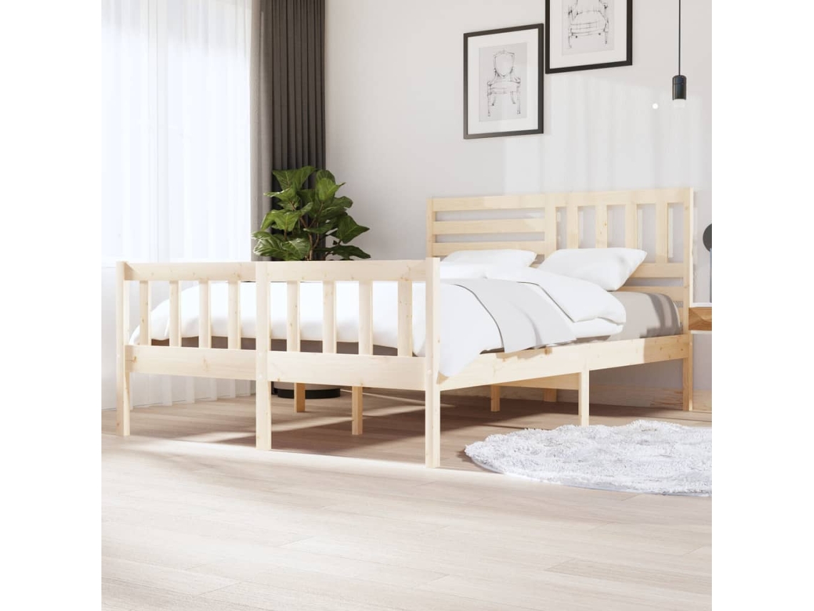 Estructura De Cama De Madera Maciza 140x200 Cm