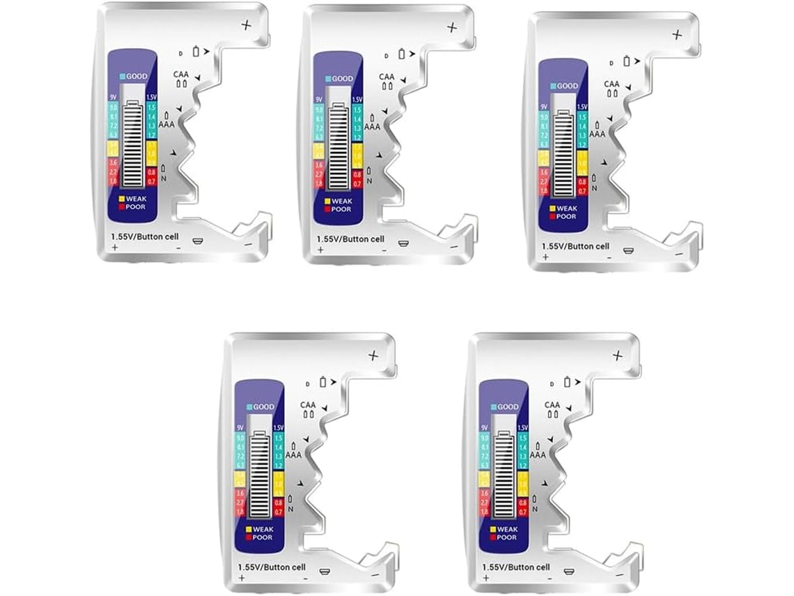Comprobador Digital De Baterías De 5 Piezas Con Pantalla Lcd Para Pilas Aa, Aaa, De 9v Y De Botón.