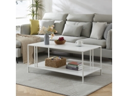 Mesa de centro Kumlinge rectangular con 1 estante metal 47 x 110 x 55 cm Blanco [EN.CASA]