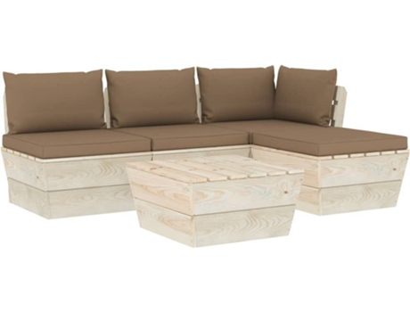 vidaXL Muebles de jardín de palets 5 piezas y cojines madera de abeto