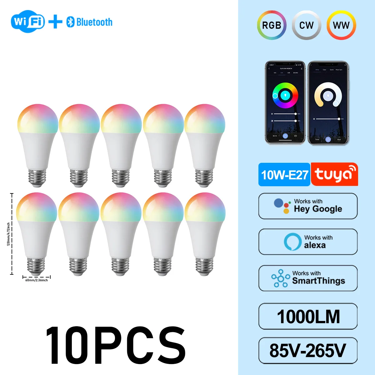 (10 Unidades, Ac85-265v) Portalámparas Graffiti E27, Bombilla Led Inteligente Regulable Con Wifi, Control Por Aplicación.